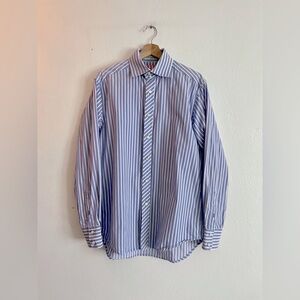 ROBERT GRAHAM Blue Striped Button Up w/ Pink Contrasts